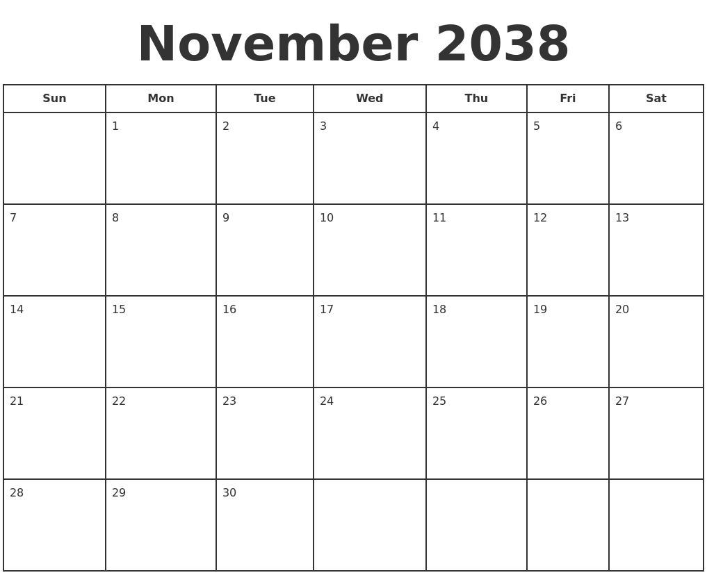 November 2038 Print A Calendar