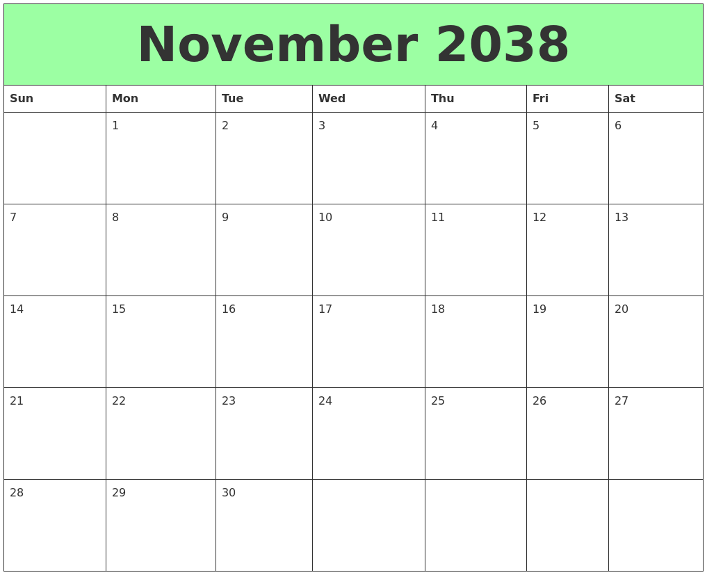 November 2038 Printable Calendars