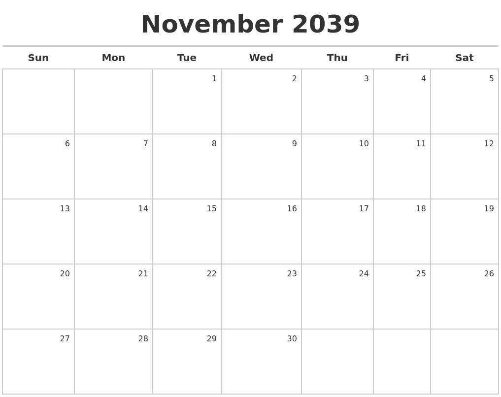 November 2039 Calendar Maker