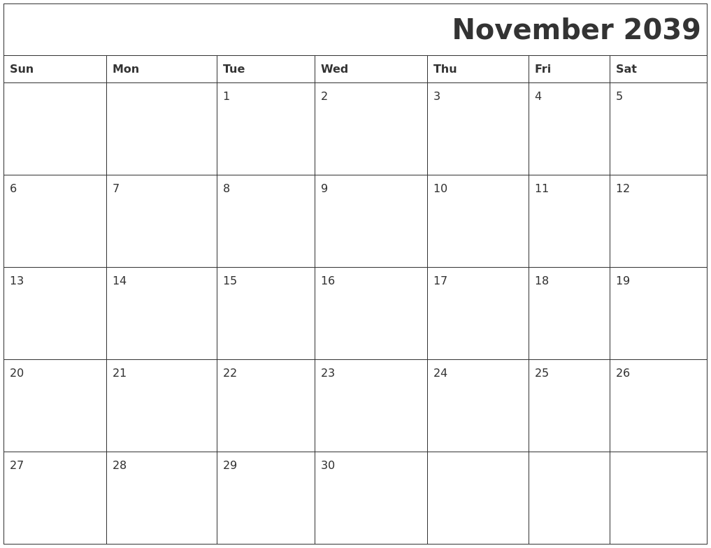 November 2039 Download Calendar