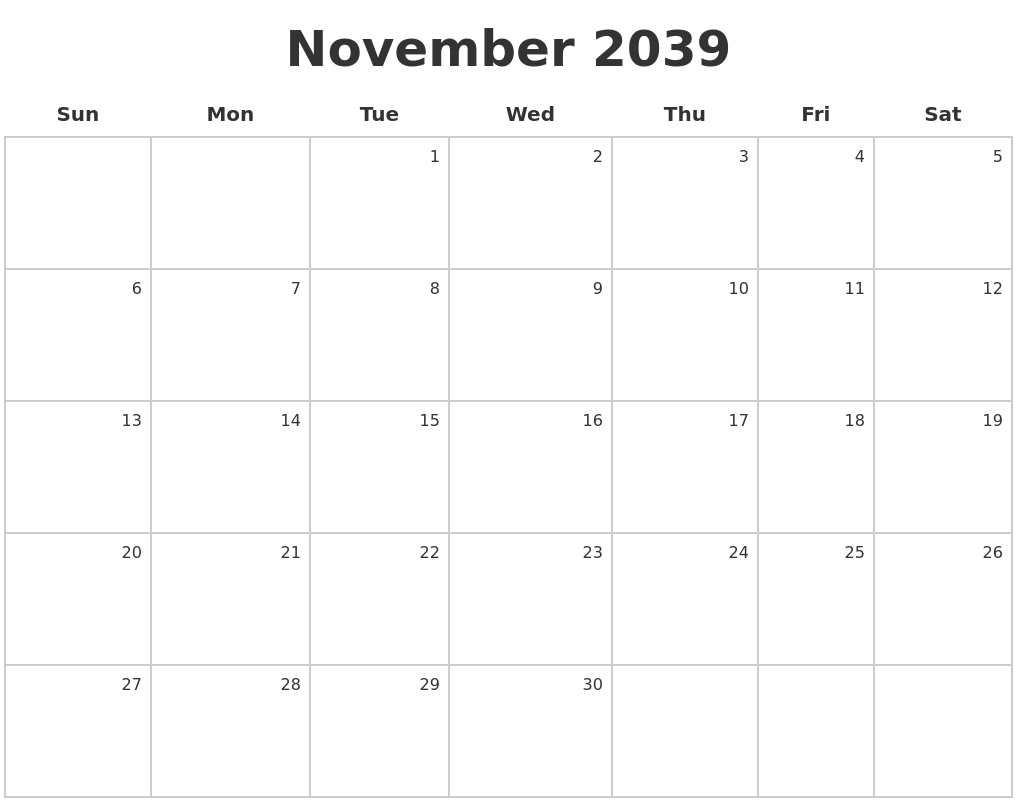 November 2039 Make A Calendar