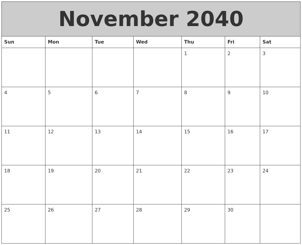November 2040 My Calendar