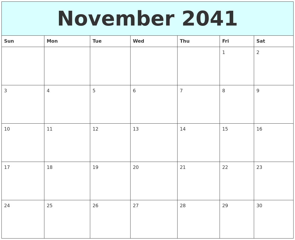 November 2041 Free Calendar
