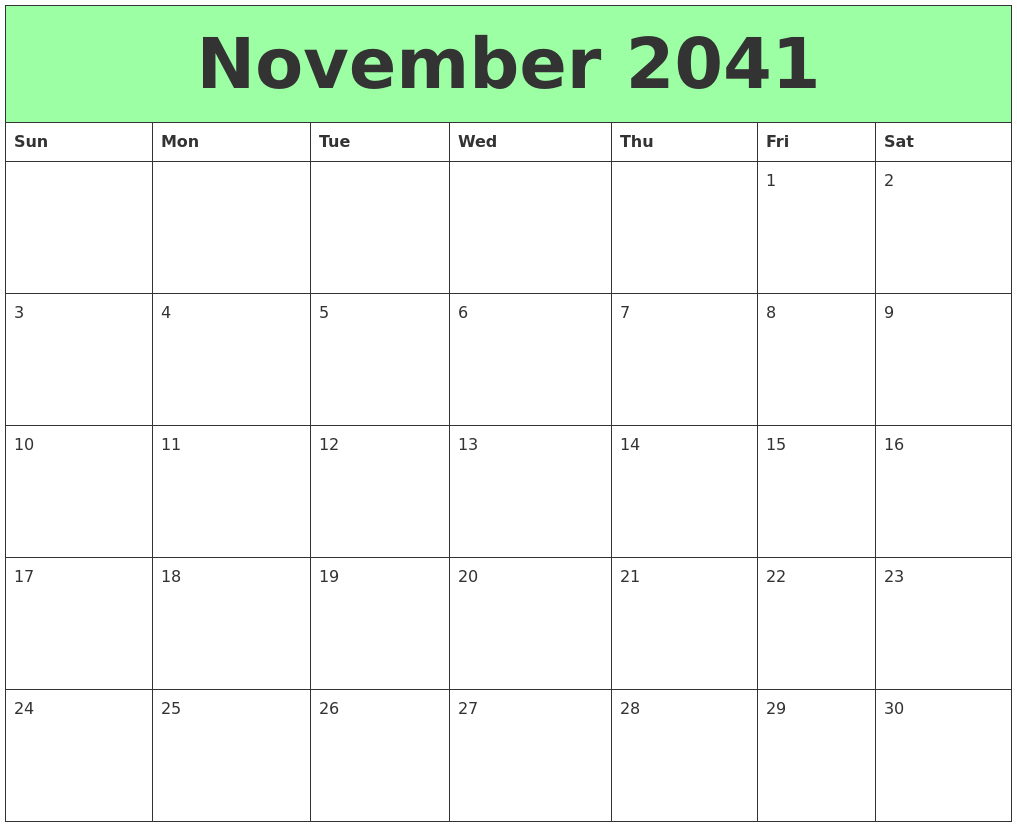 November 2041 Printable Calendars