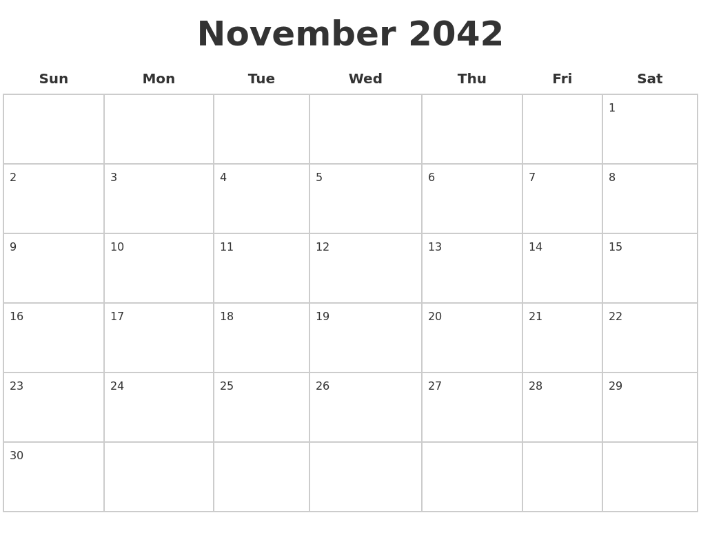 November 2042 Blank Calendar Pages
