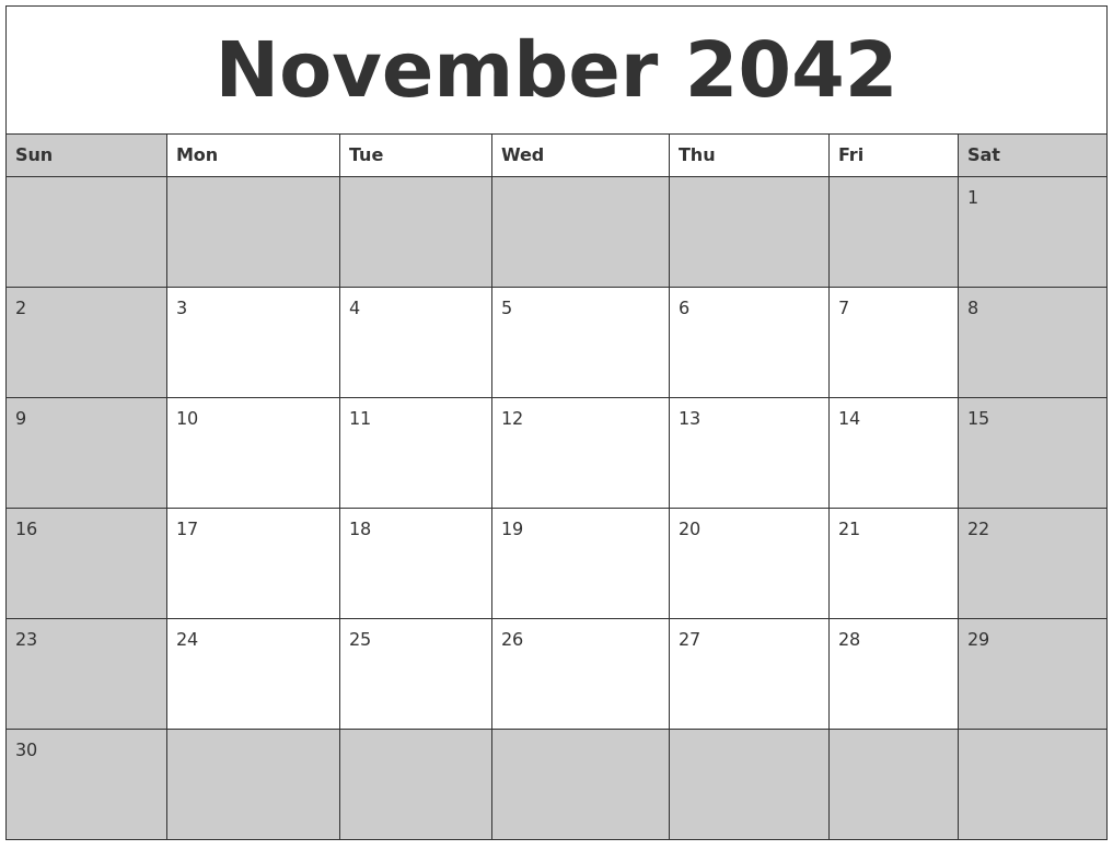 November 2042 Calanders