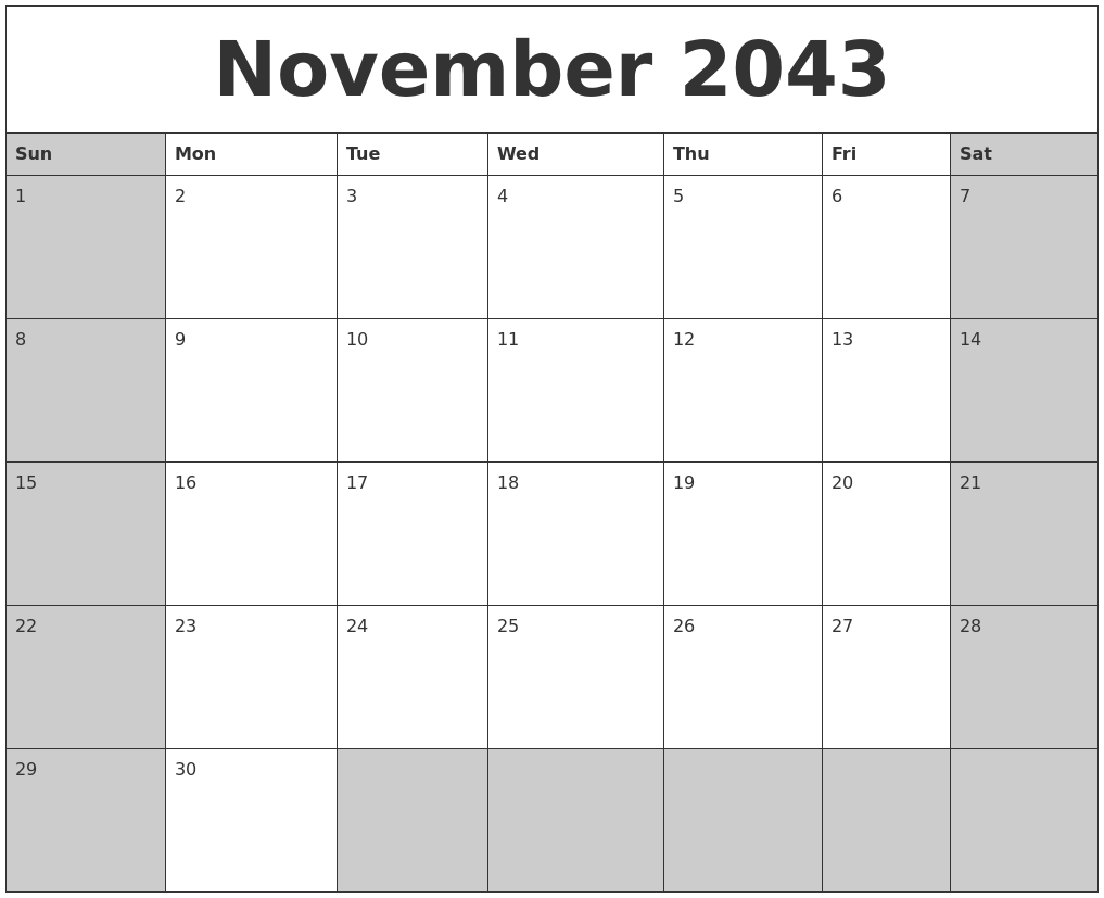 November 2043 Calanders