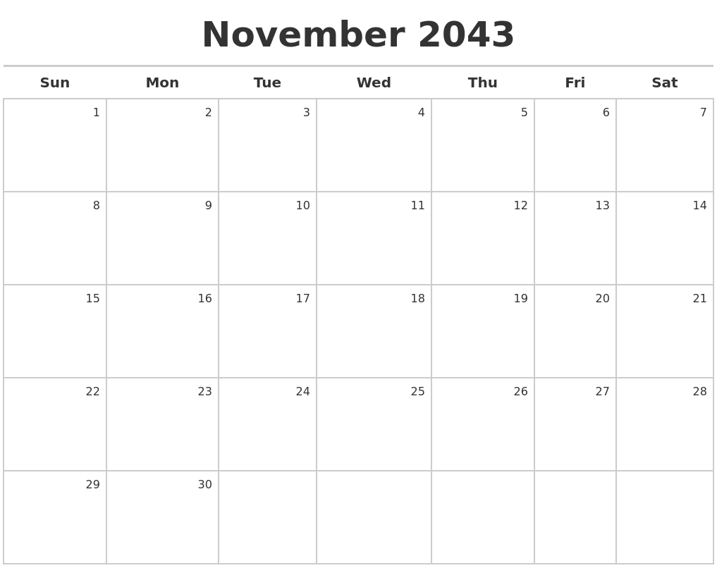 November 2043 Calendar Maker
