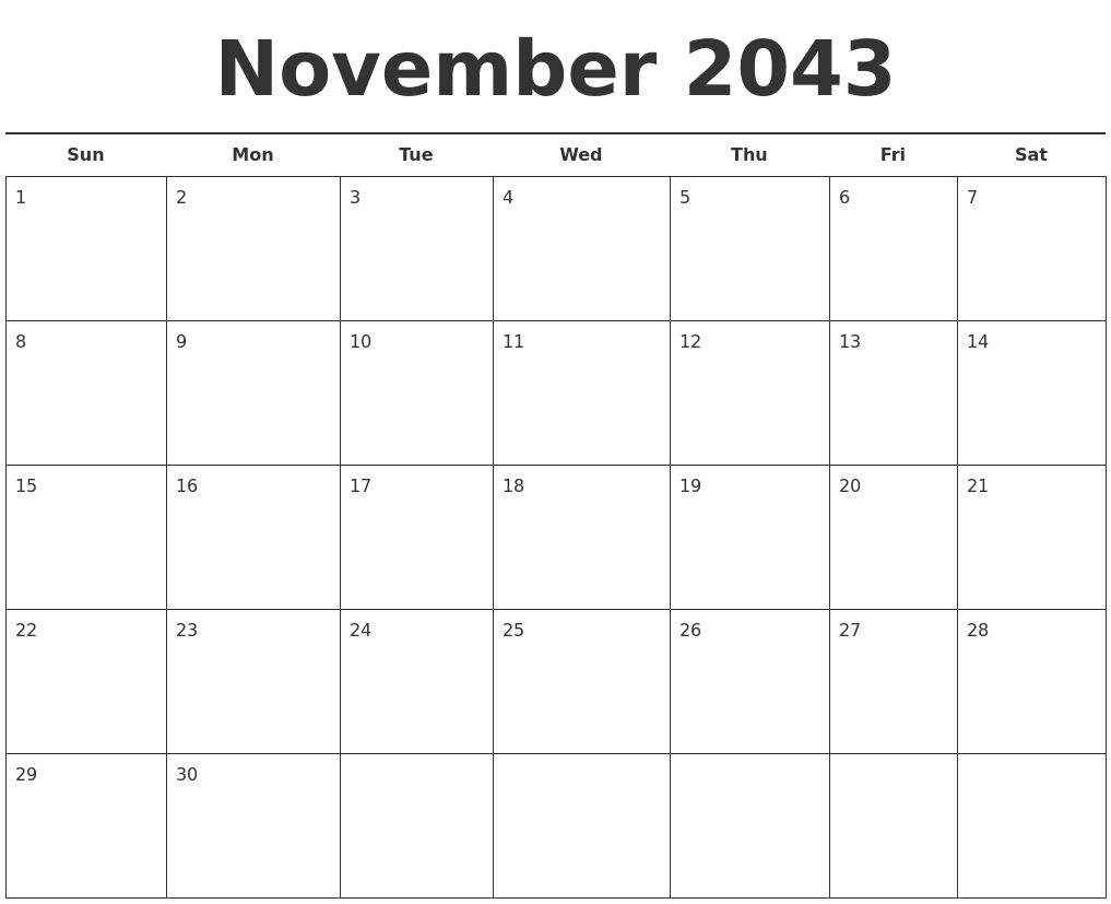 November 2043 Free Calendar Template
