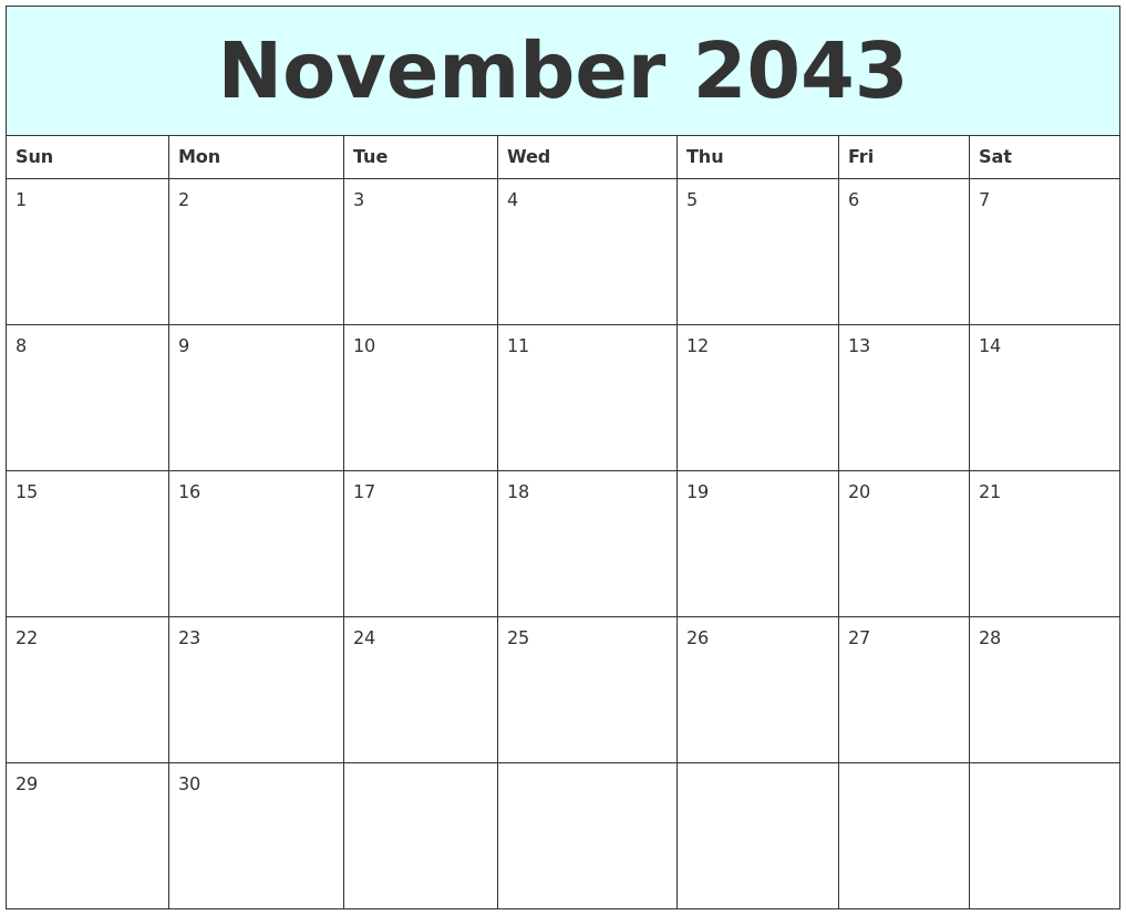November 2043 Free Calendar