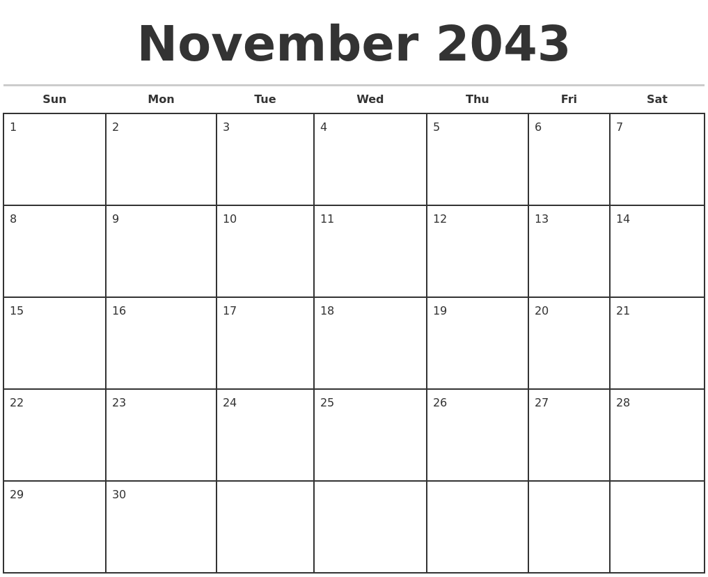November 2043 Monthly Calendar Template