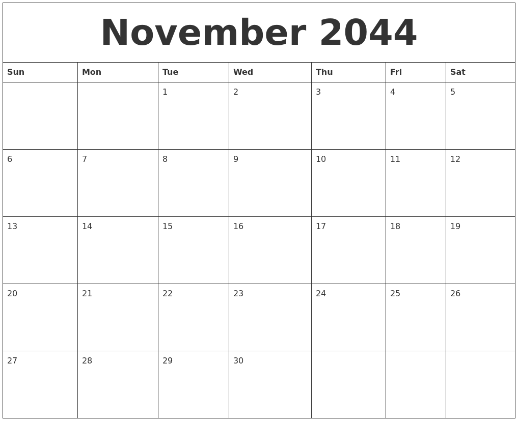 November 2044 Blank Printable Calendars