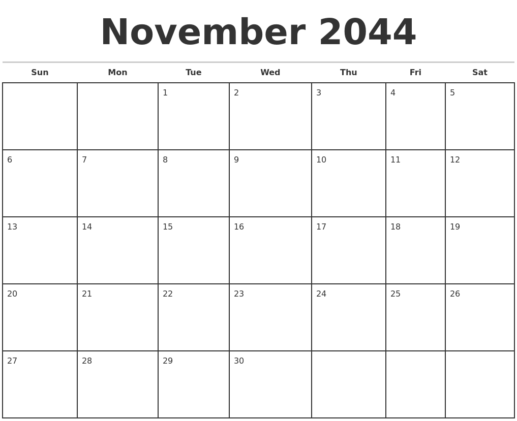 November 2044 Monthly Calendar Template