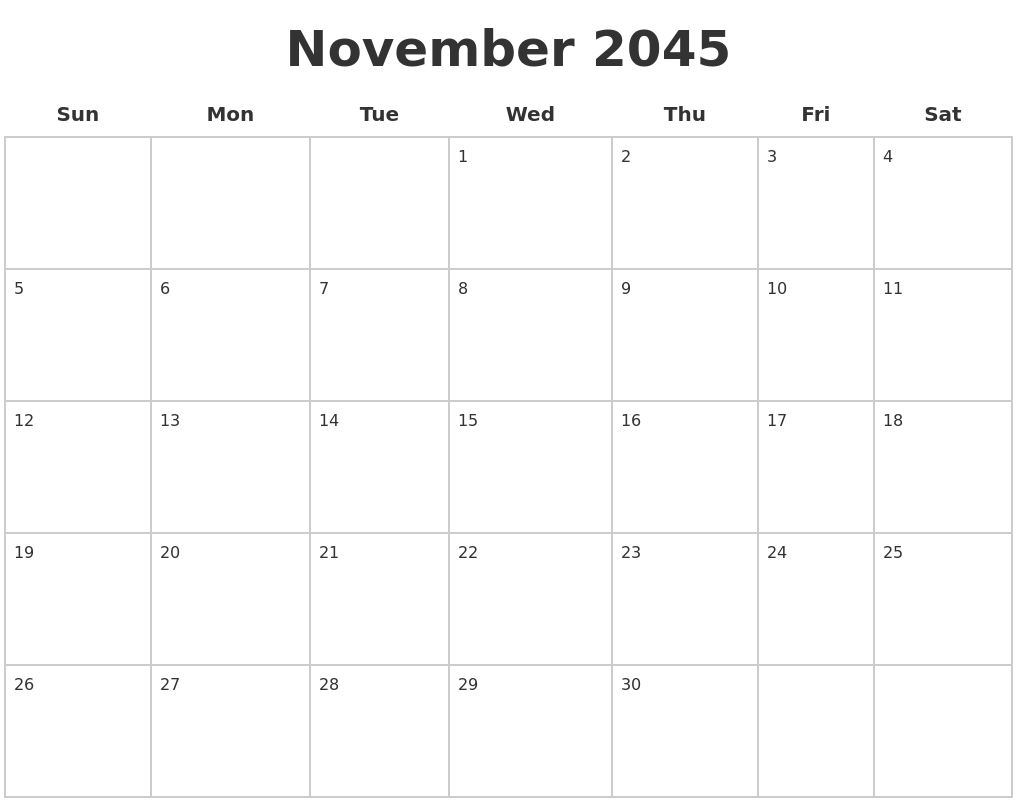 November 2045 Blank Calendar Pages