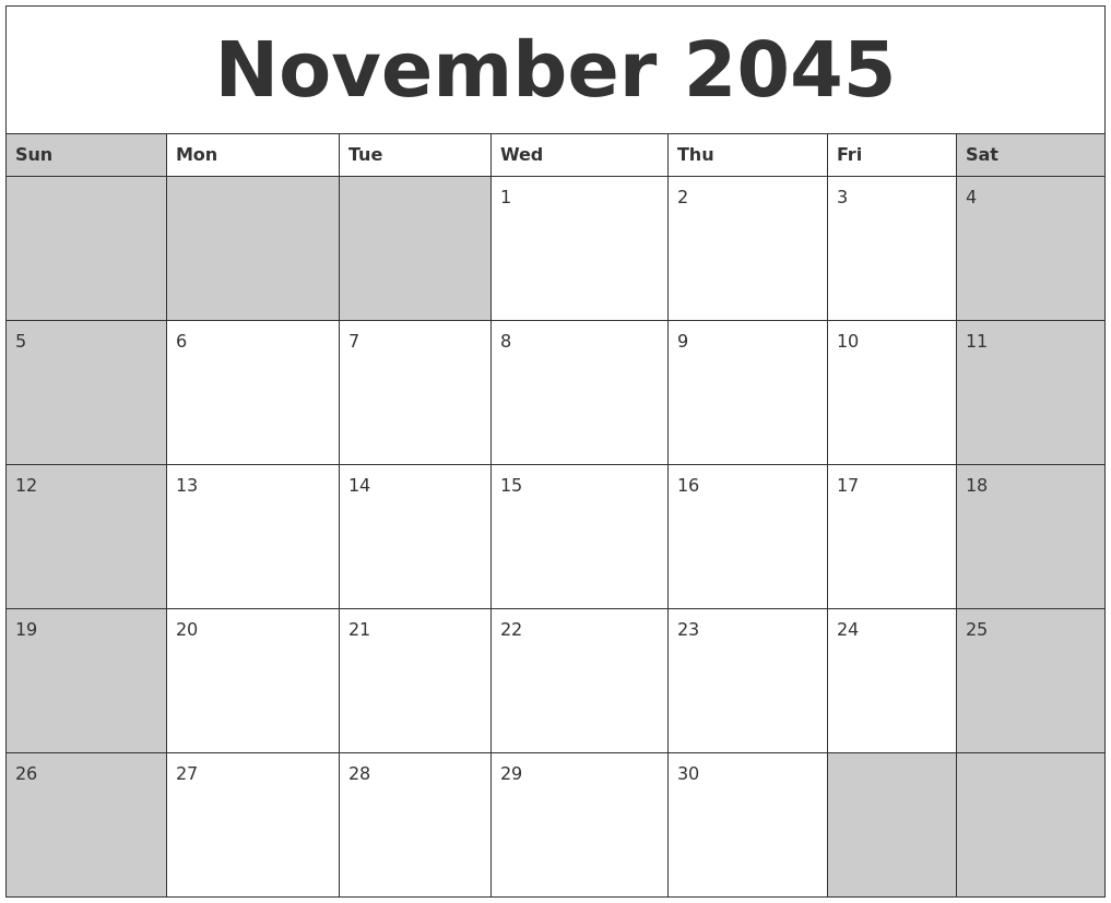 November 2045 Calanders