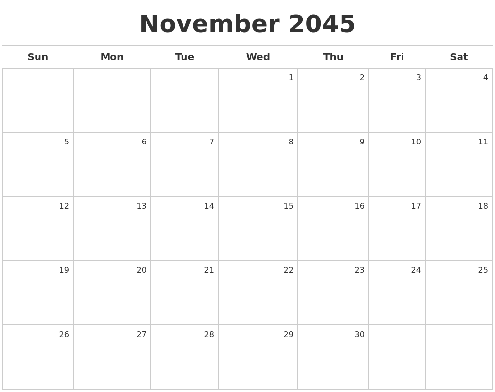 November 2045 Calendar Maker