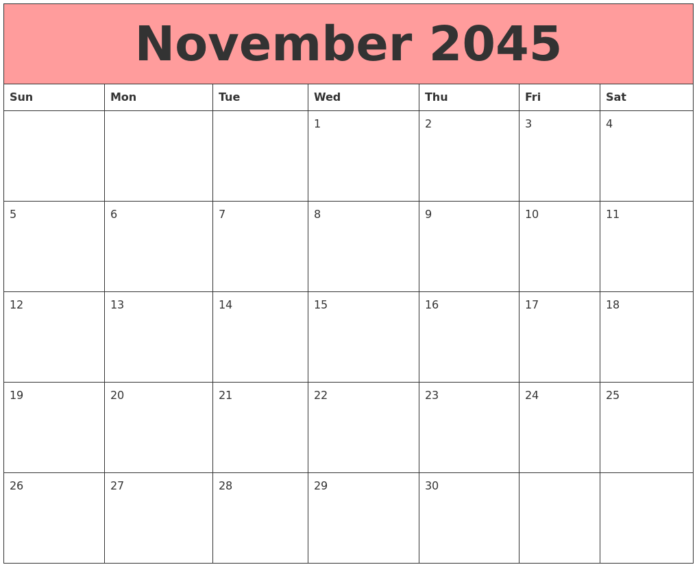 November 2045 Calendars That Work