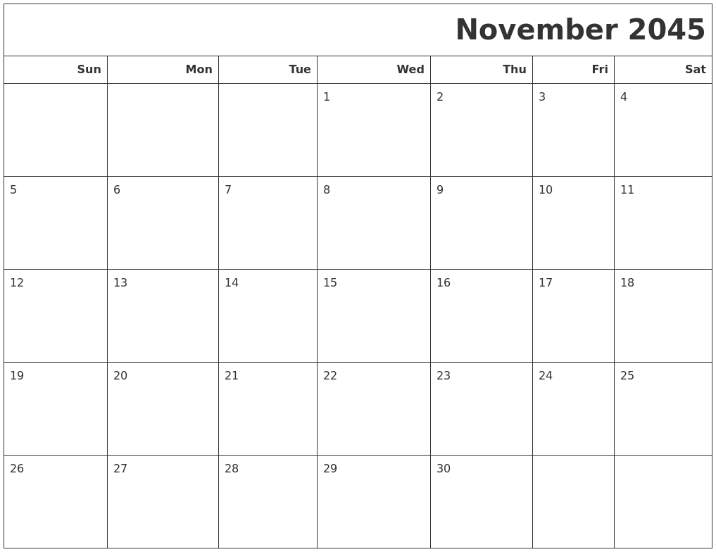 November 2045 Calendars To Print