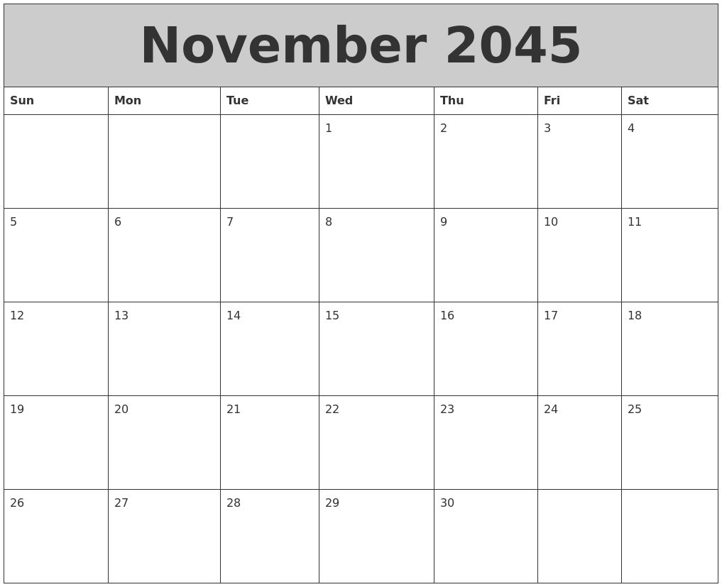 November 2045 My Calendar