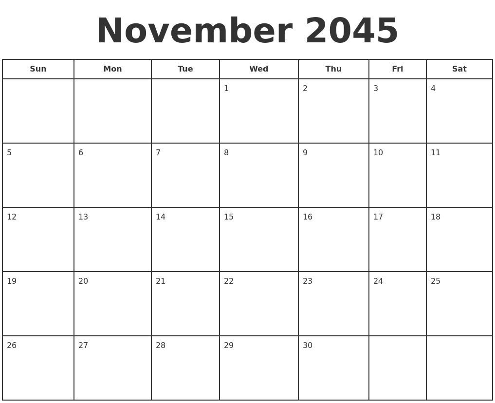 November 2045 Print A Calendar
