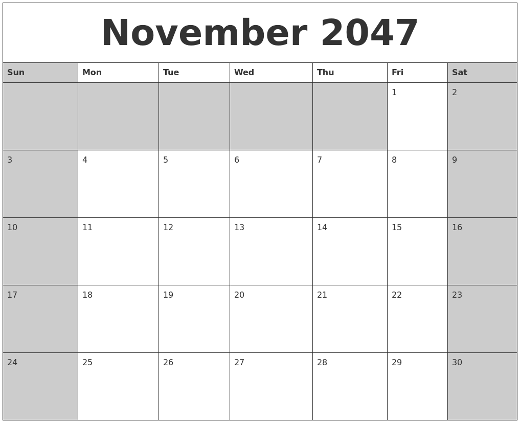 November 2047 Calanders