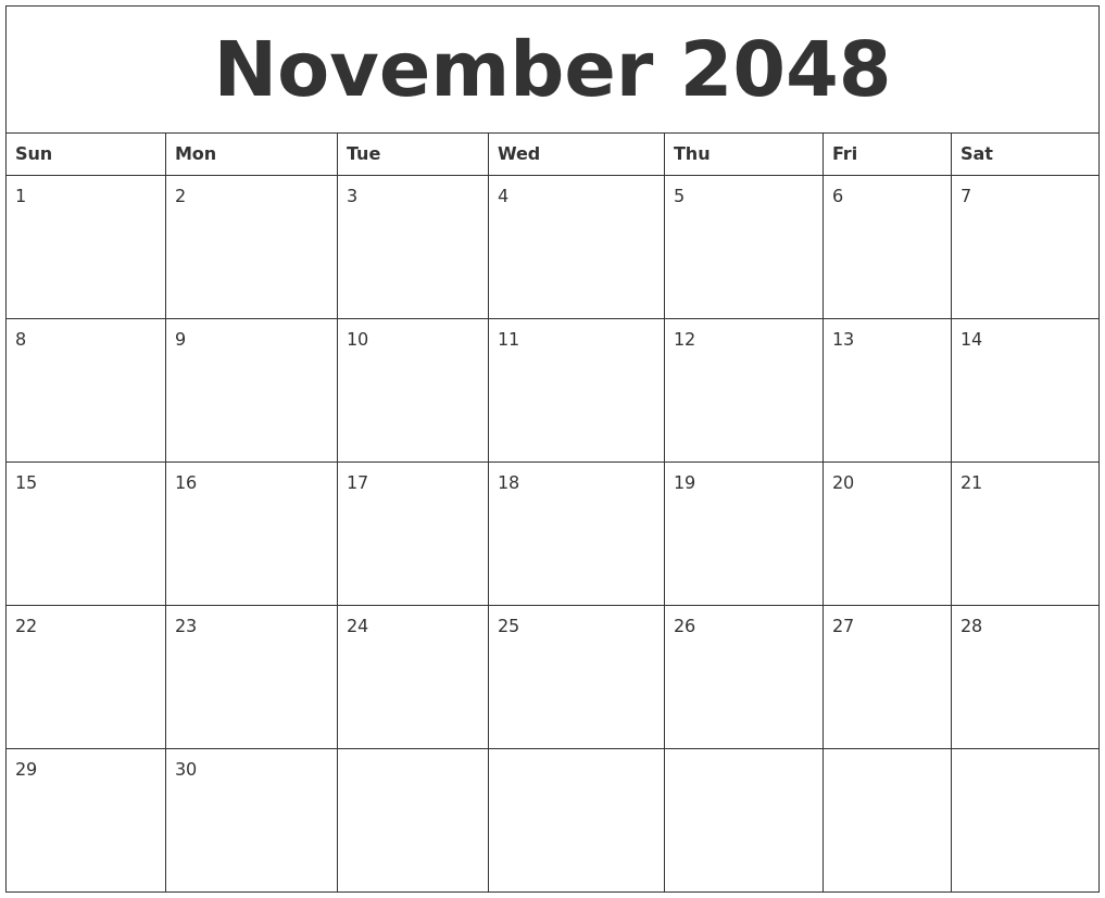 November 2048 Large Printable Calendar