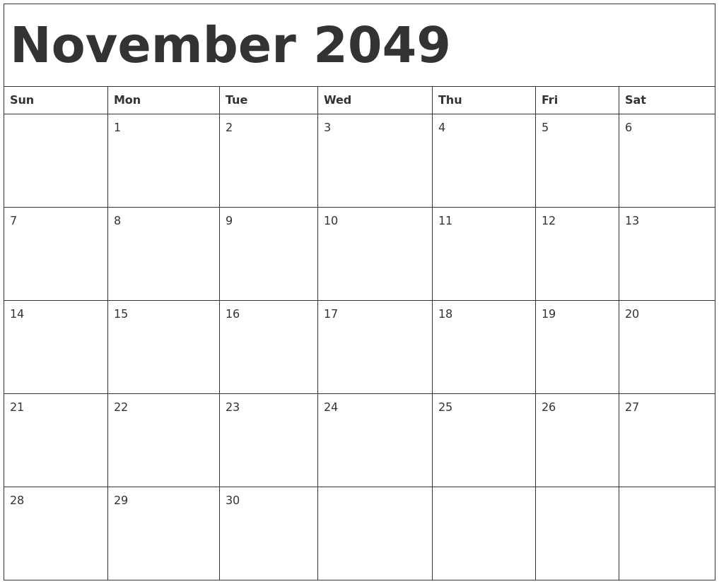 November 2049 Calendar Template