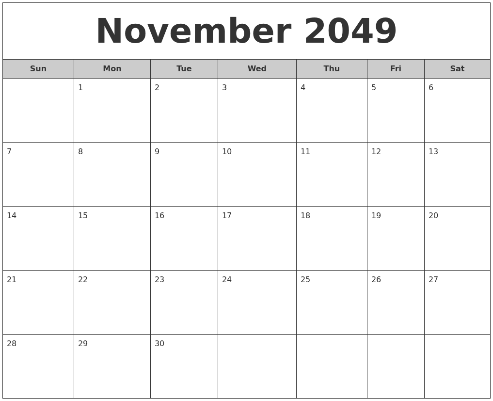 November 2049 Free Monthly Calendar