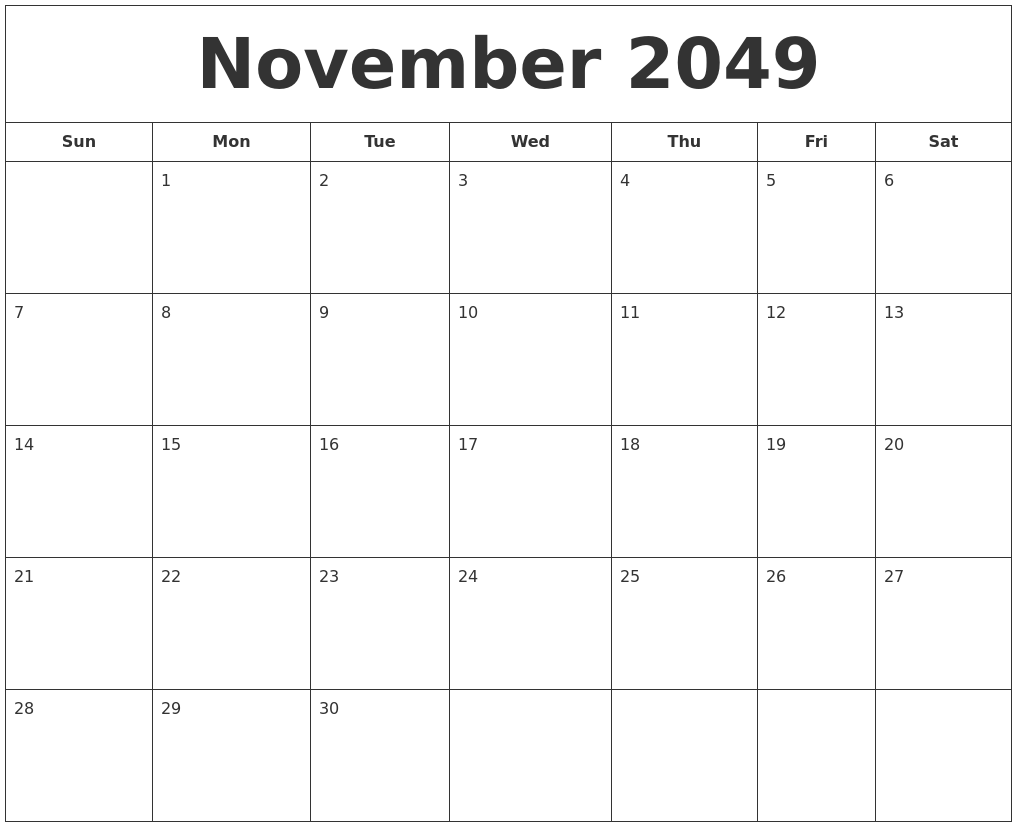 November 2049 Printable Calendar