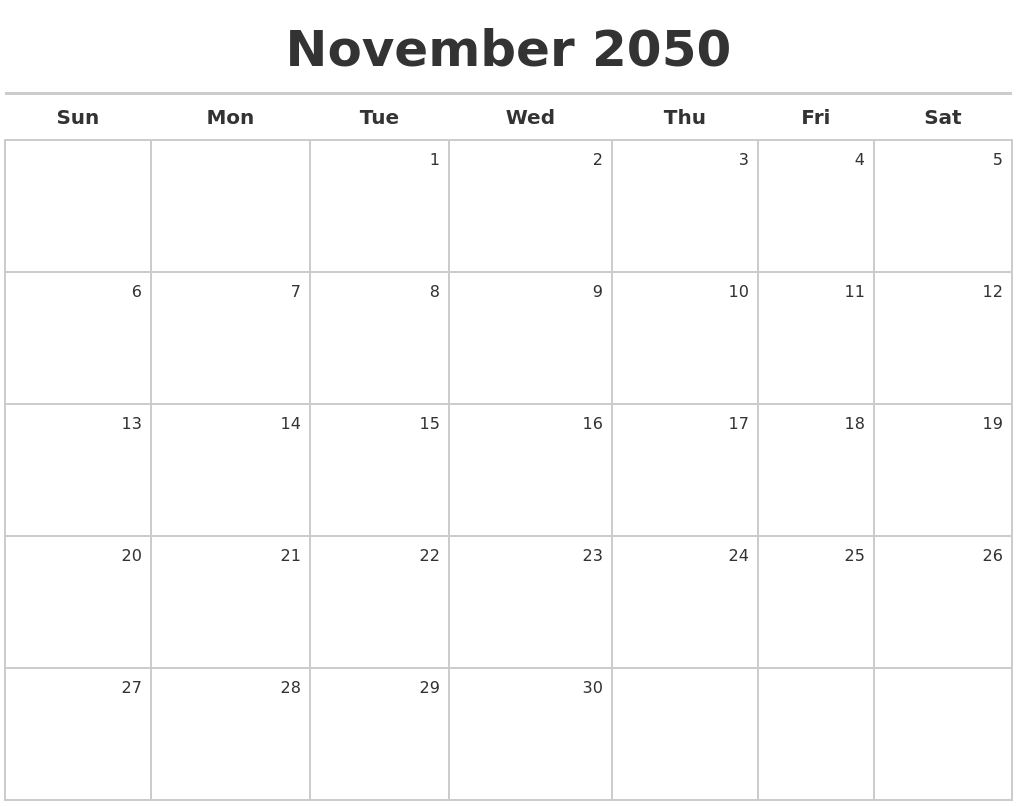 November 2050 Calendar Maker