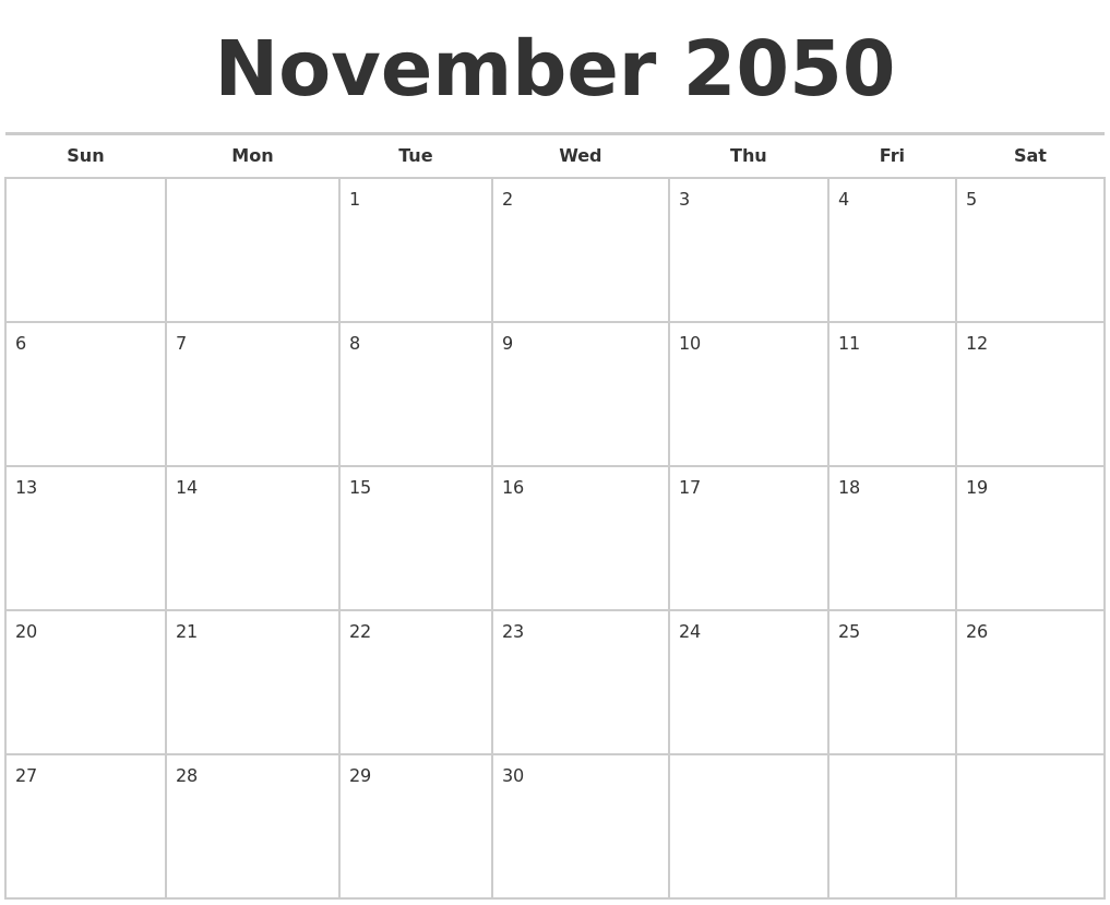 November 2050 Calendars Free