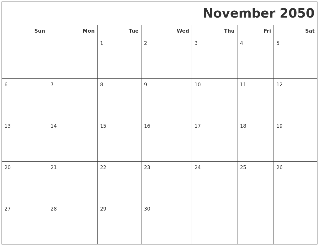 November 2050 Calendars To Print