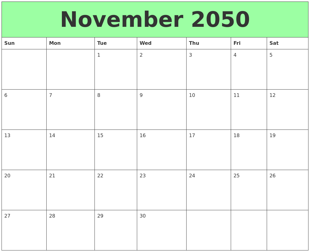 November 2050 Printable Calendars