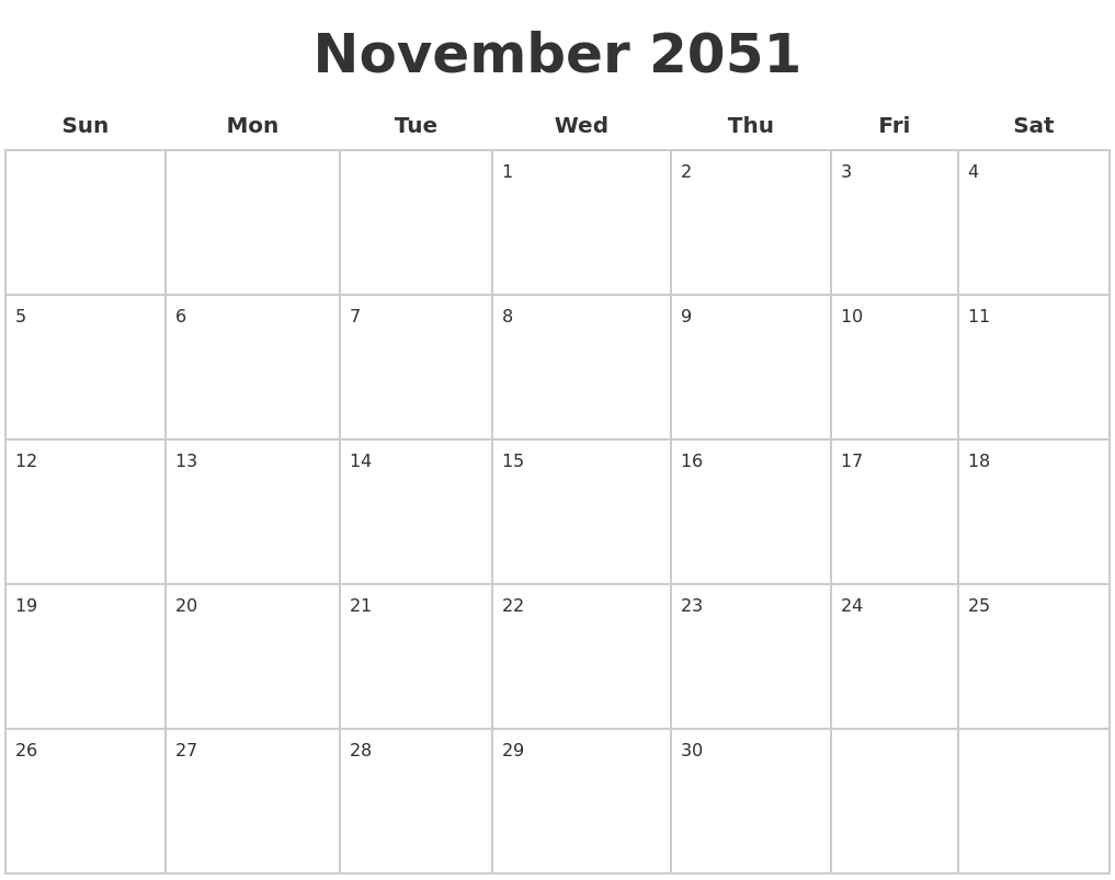 November 2051 Blank Calendar Pages