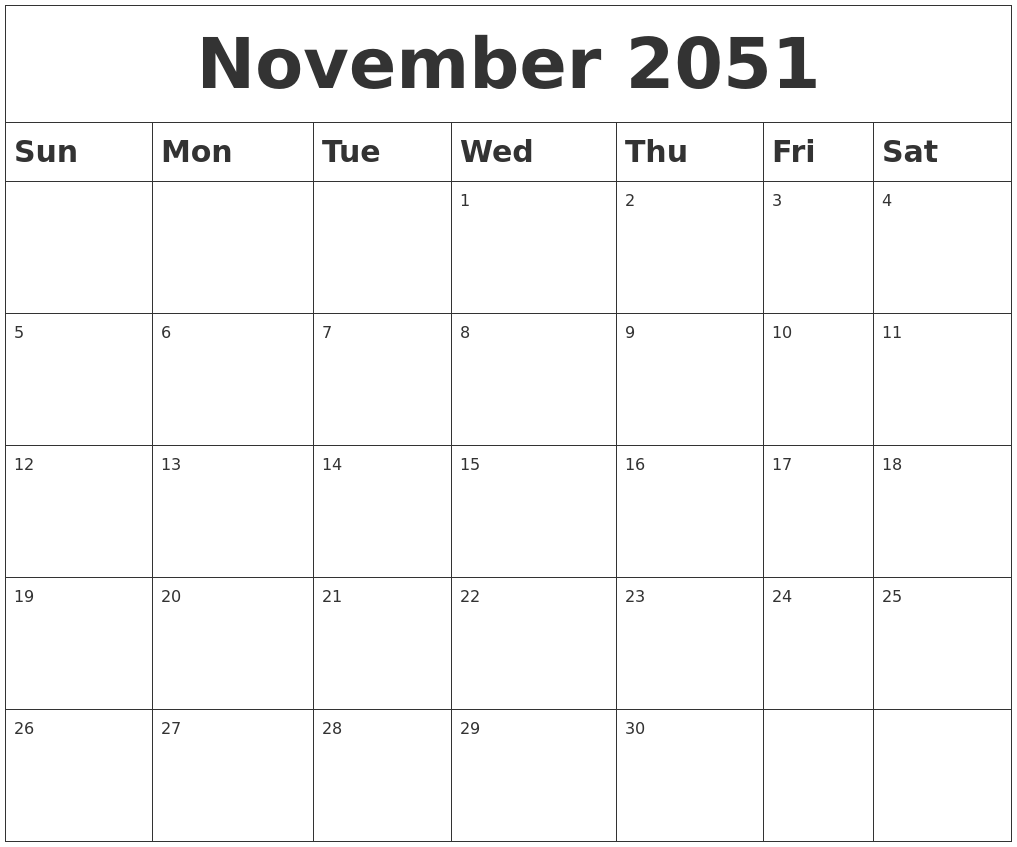 November 2051 Blank Calendar