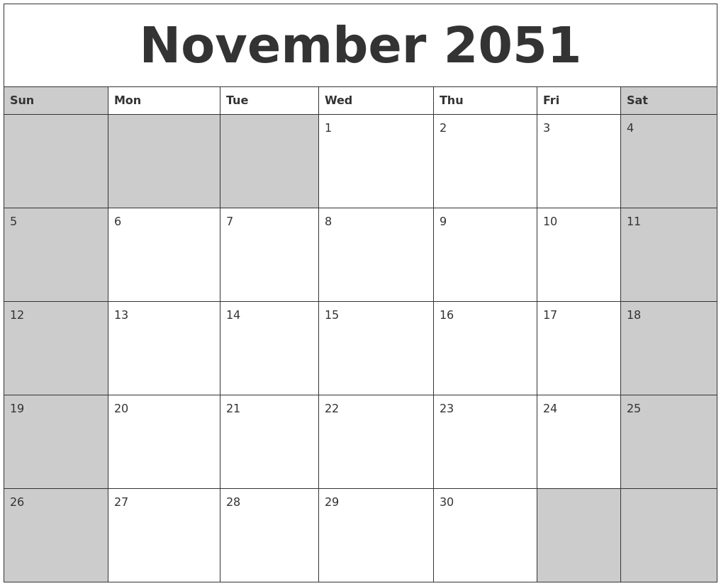 November 2051 Calanders