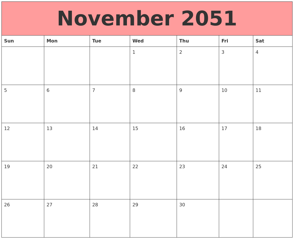November 2051 Calendars That Work