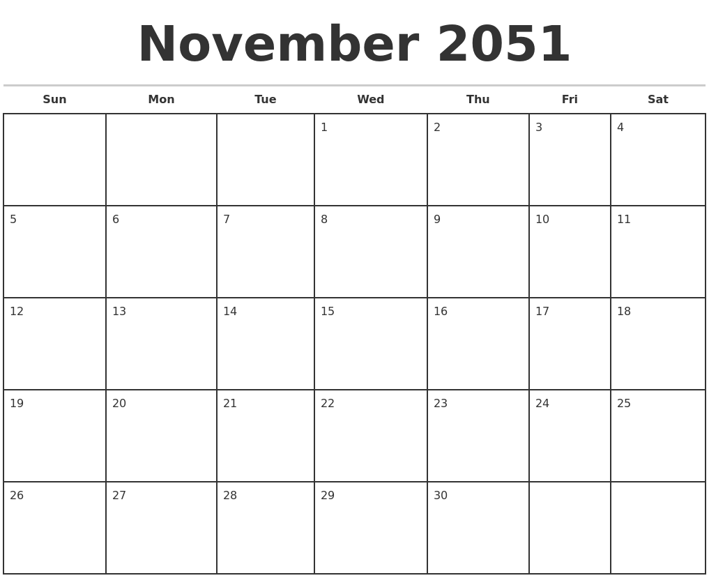 November 2051 Monthly Calendar Template
