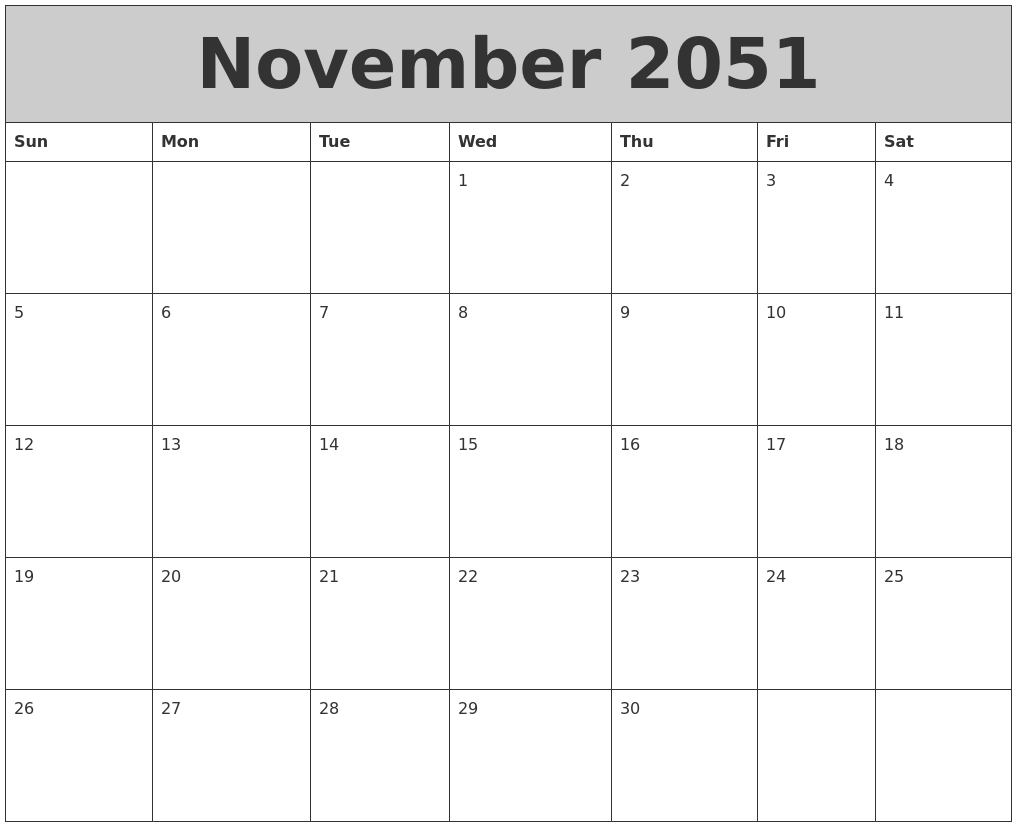 November 2051 My Calendar
