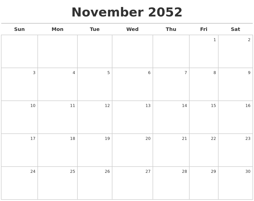 November 2052 Calendar Maker