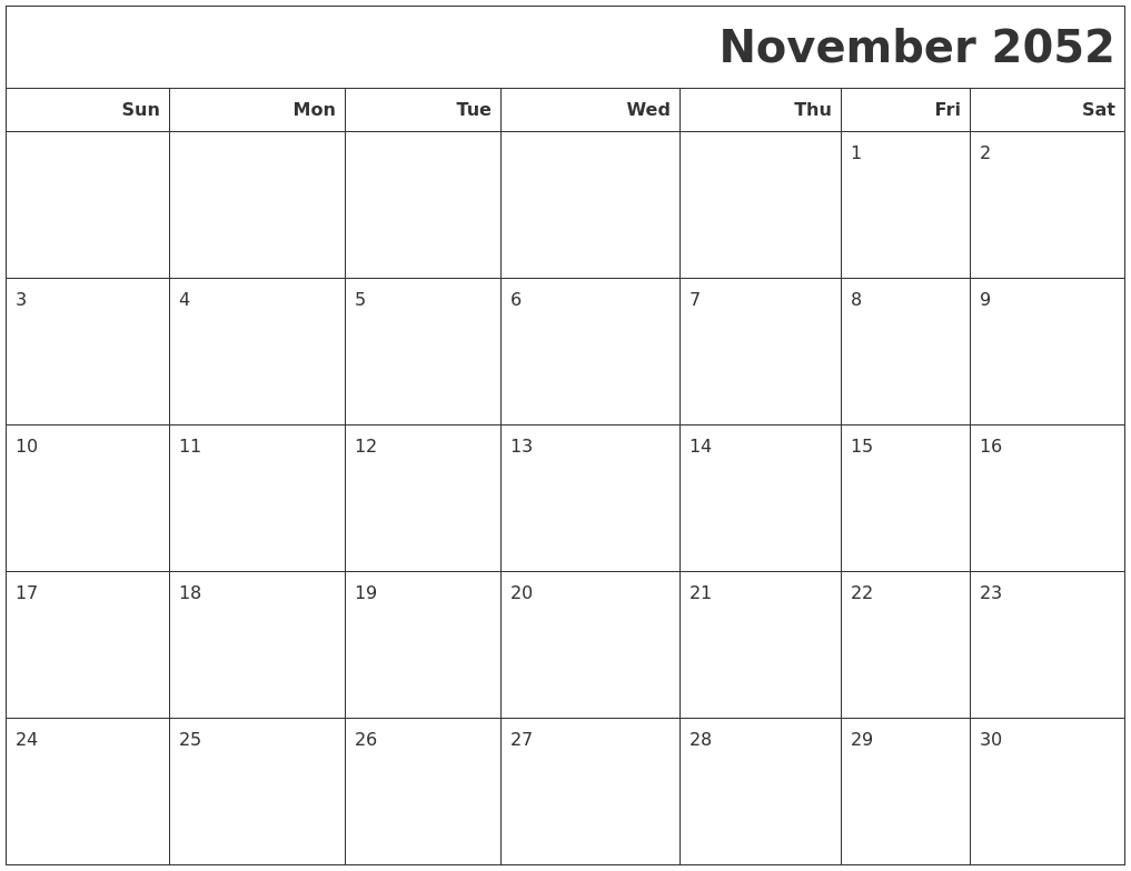 November 2052 Calendars To Print