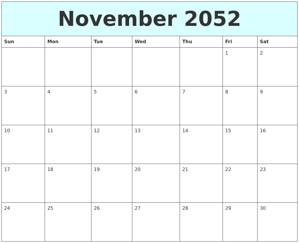 November 2052 Free Calendar