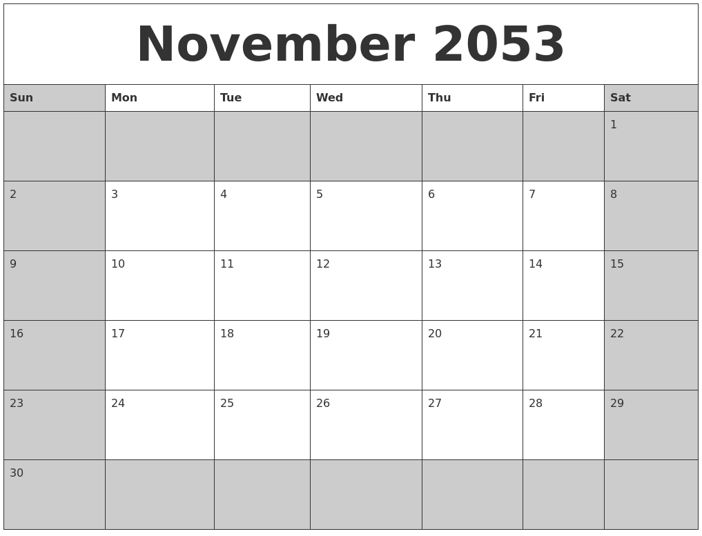 November 2053 Calanders