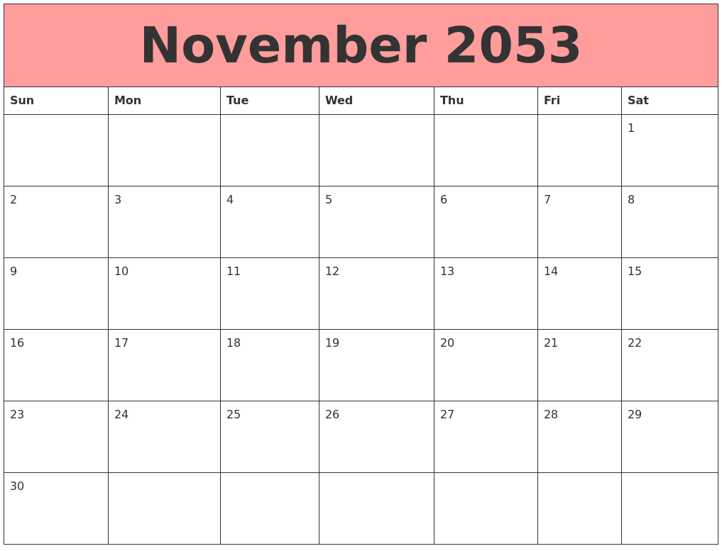 November 2053 Calendars That Work