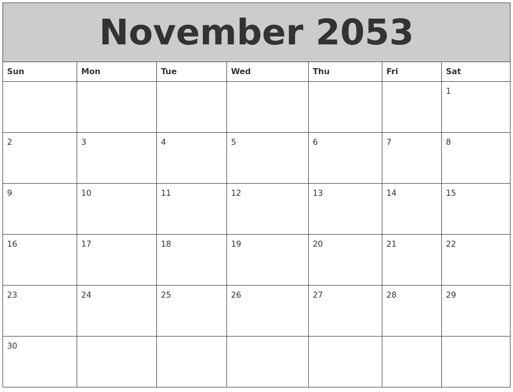 November 2053 My Calendar