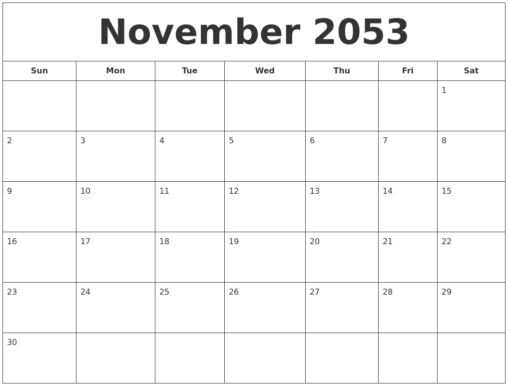 November 2053 Printable Calendar