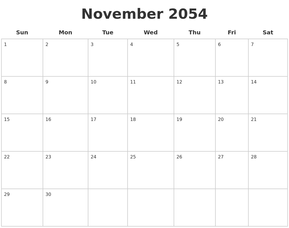 November 2054 Blank Calendar Pages