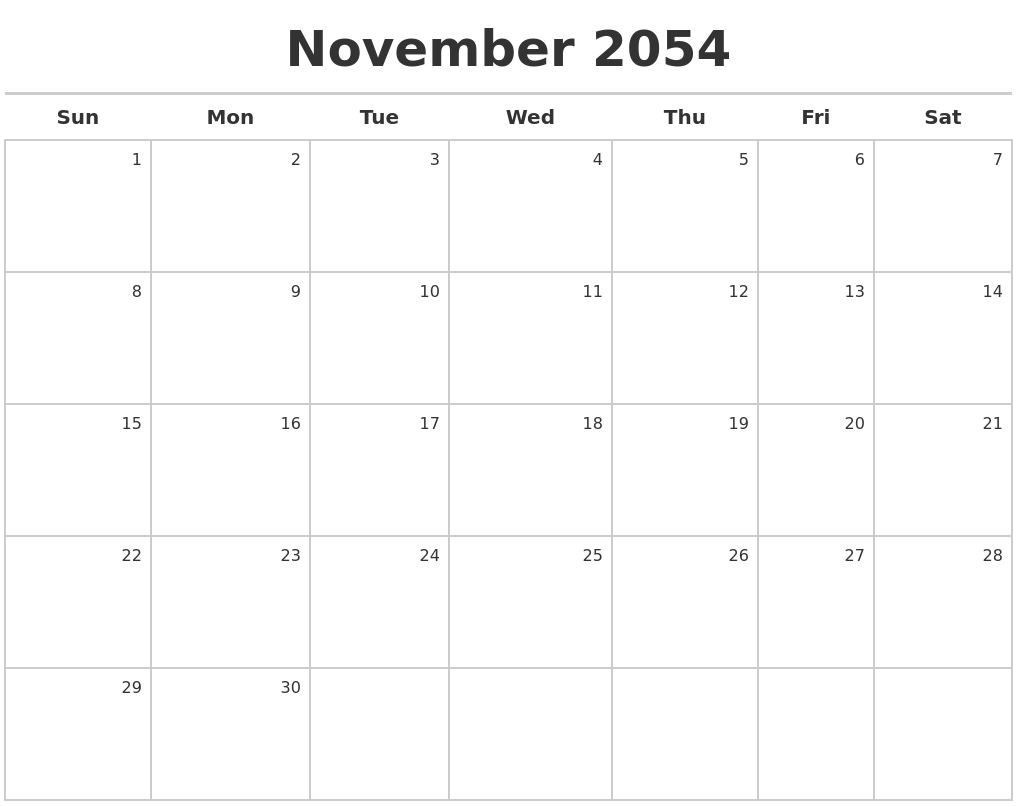 November 2054 Calendar Maker