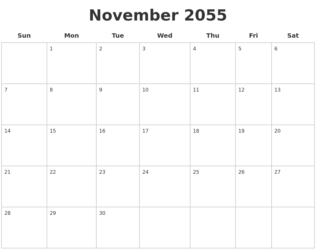November 2055 Blank Calendar Pages