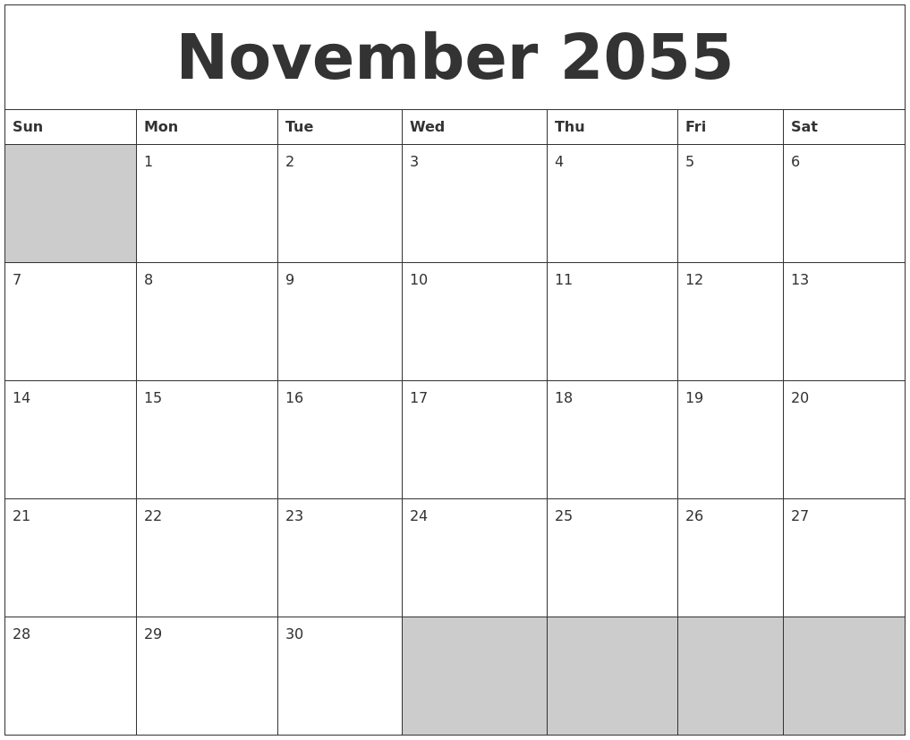 November 2055 Blank Printable Calendar